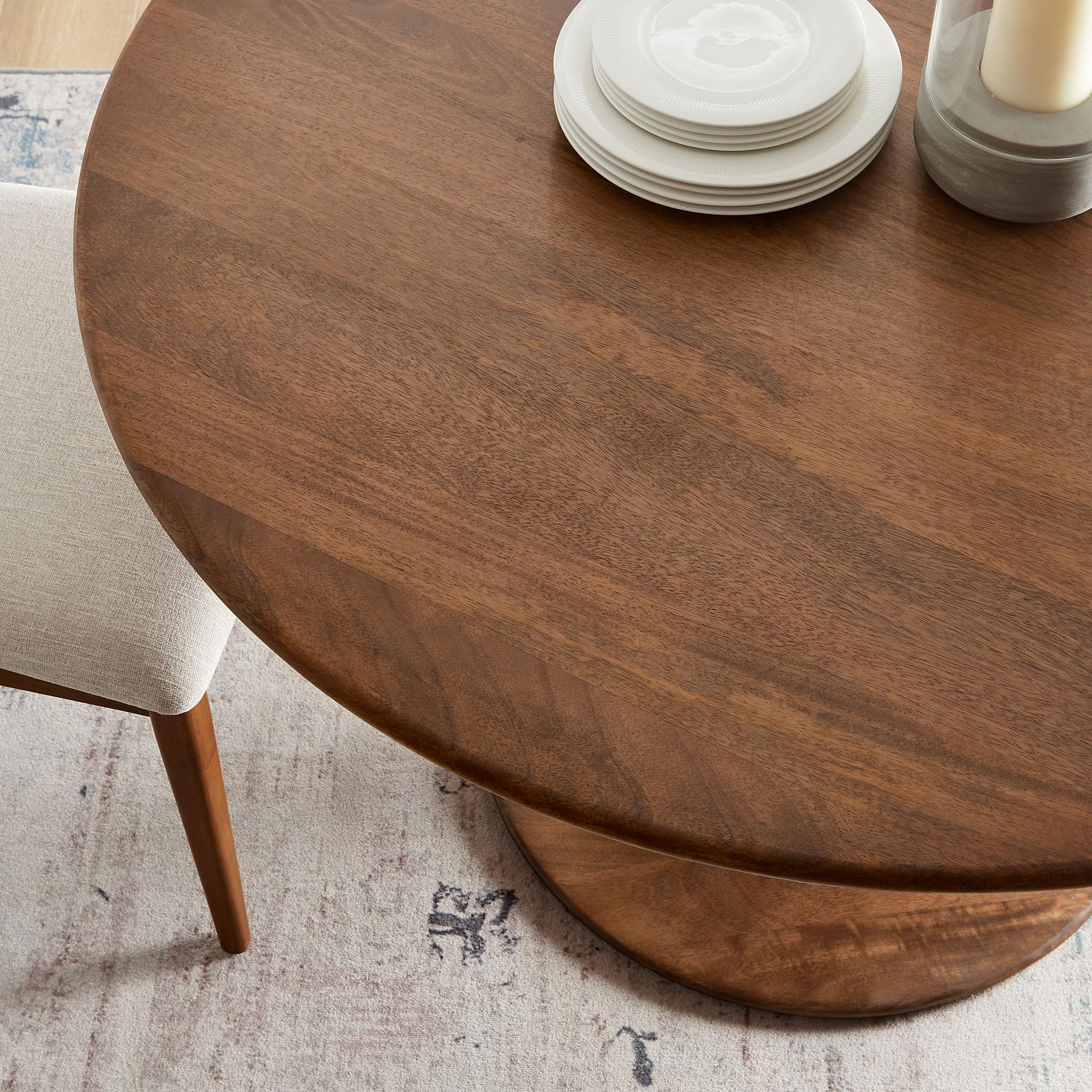 Modway Lippa 48 Inch Round Wood Dining Table in Walnut – Solid Mango Wood Tabletop with Pedestal Base - Mid Century Modern Dining Room Furniture - Kitchen Table for 4-6 Person
