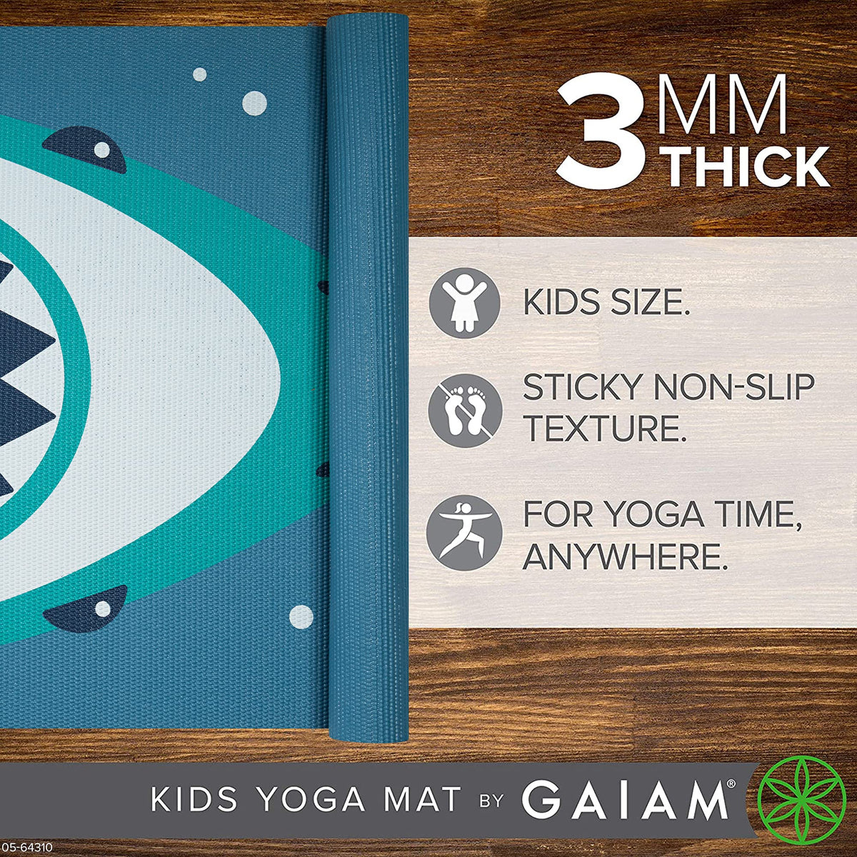 Kids Yoga Mat, Fun Prints, Non-Toxic, 60"x24", 3mm (Chomper)