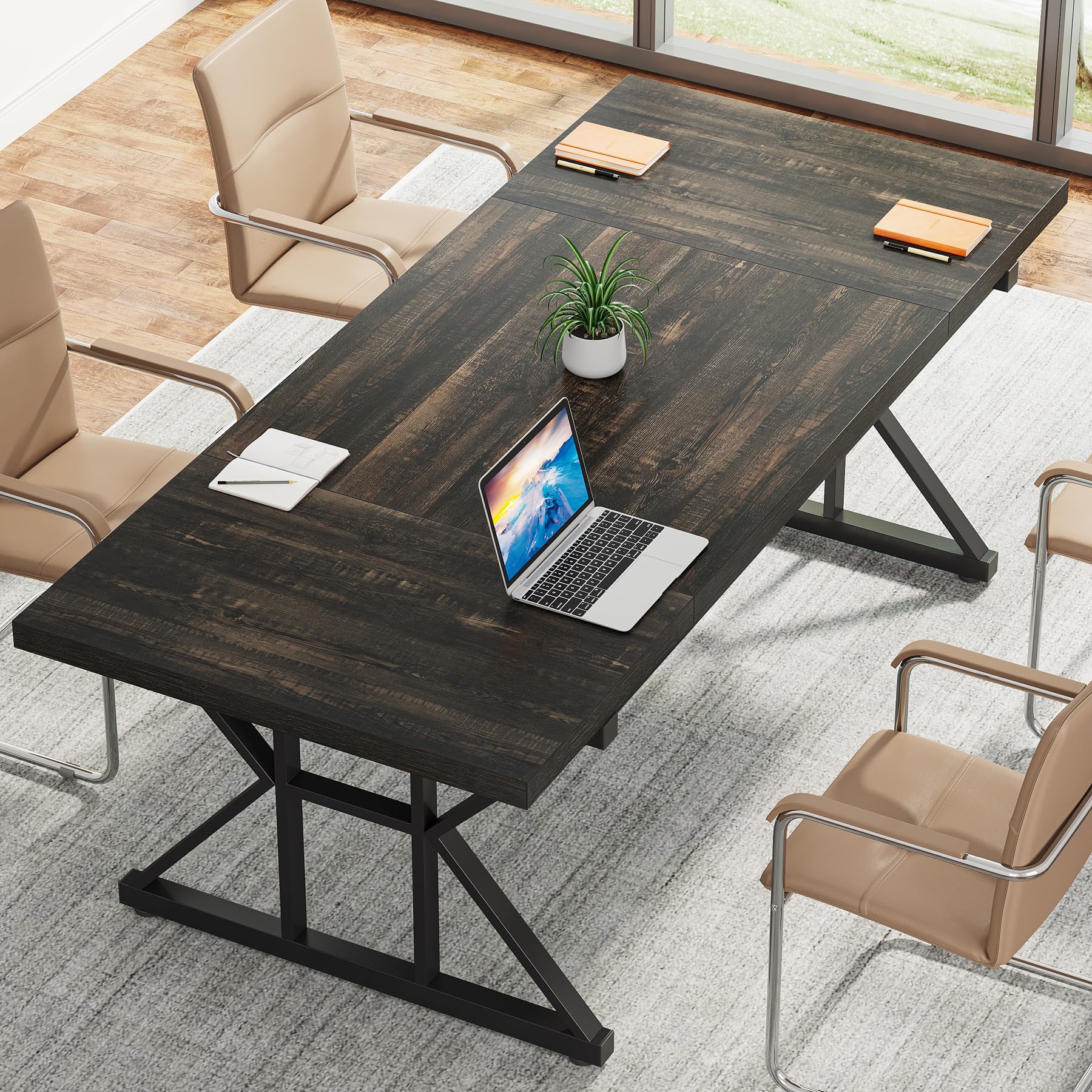 70.8-Inch Executive Desk, Large Computer Office Desk Workstation, Modern Simple Style Laptop Desk Study Writing Table Business Furniture for Home Office (Black Oak, 70.8 Inch)