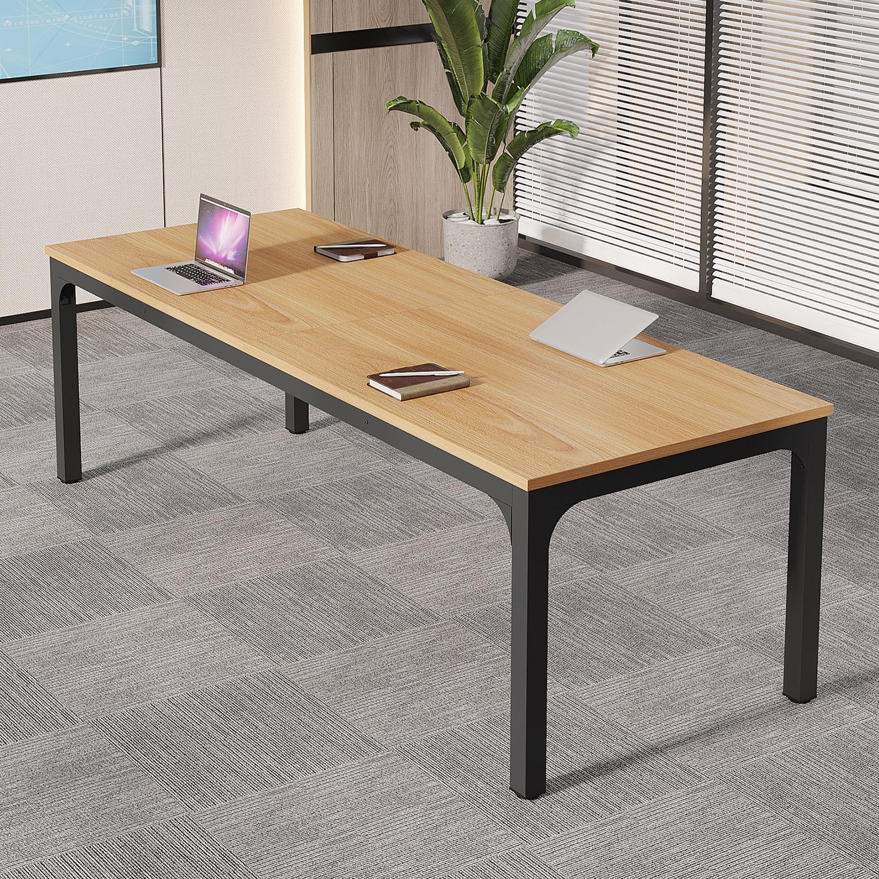 6.5 FT Conference Room Table, 78.74" W x 27.56" D Large Office Conference Table, Modern Seminar Meeting Table Desk for Boardroom, Meeting Room (2, Natural)