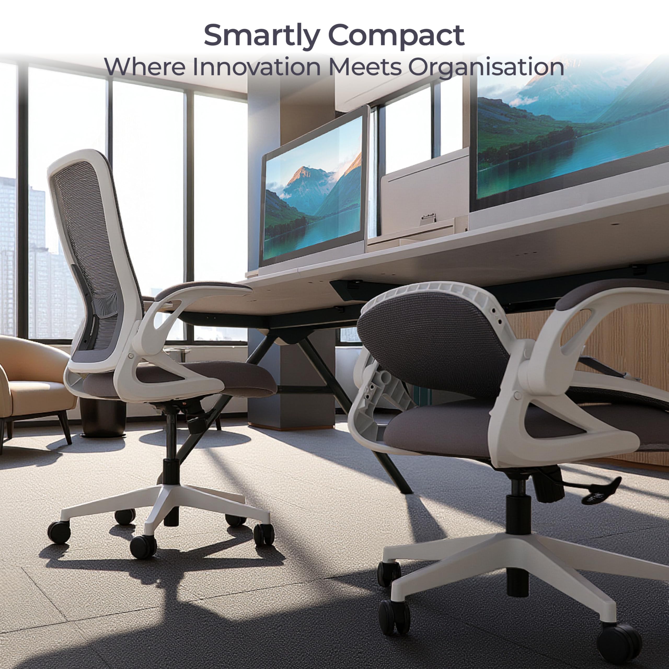Model U | Folding Office Chair for Small Spaces | Gaming Chair for Adults & Kids | Ergonomic Mesh Computer Chair for Bedroom | Foldable Desk Chair for Home Work (White & Grey)
