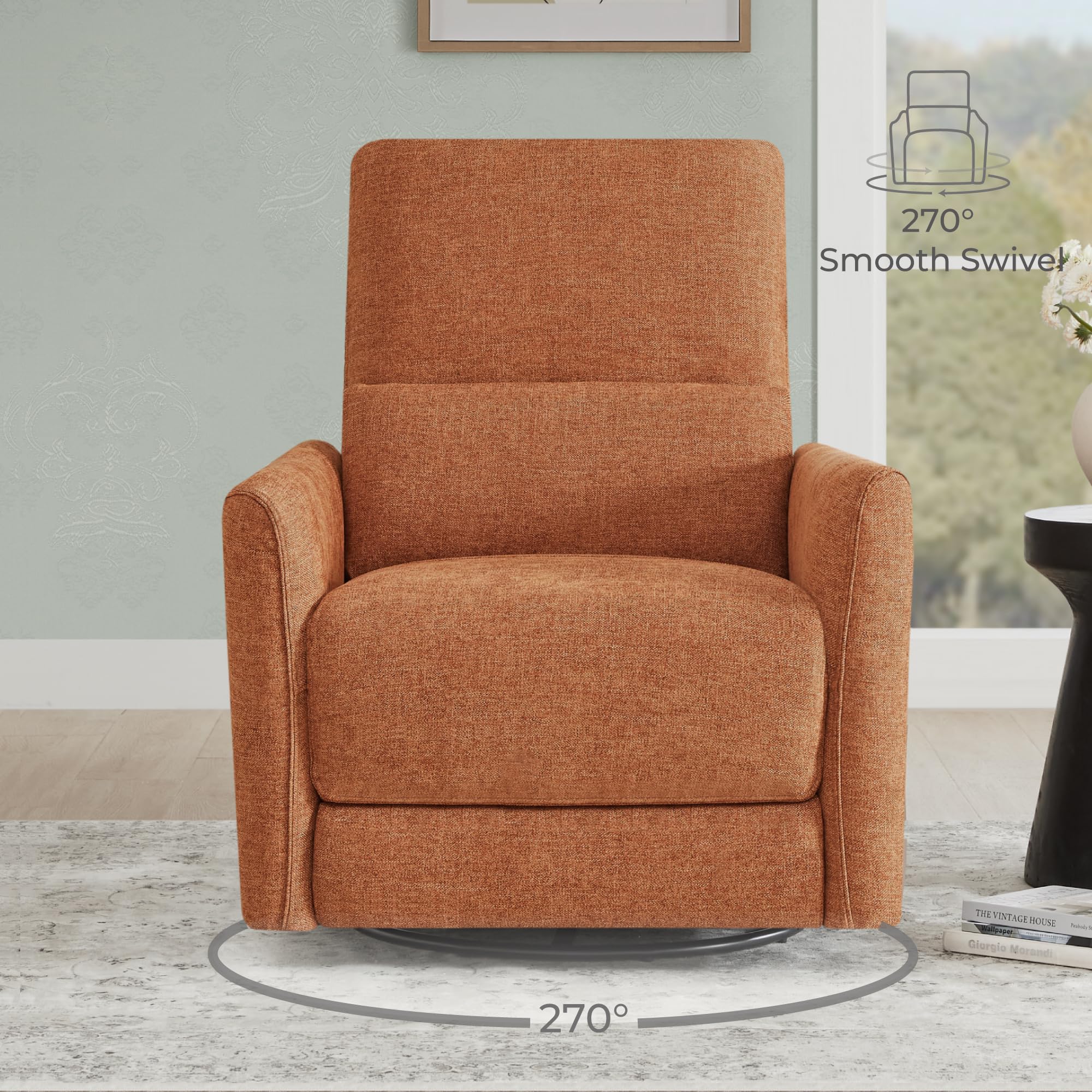 Power Recliner Chair Swivel Glider, FSC Certified Fabric Living Room Nursery Reclining Sofa Chair with Lumbar Support,Terracotta