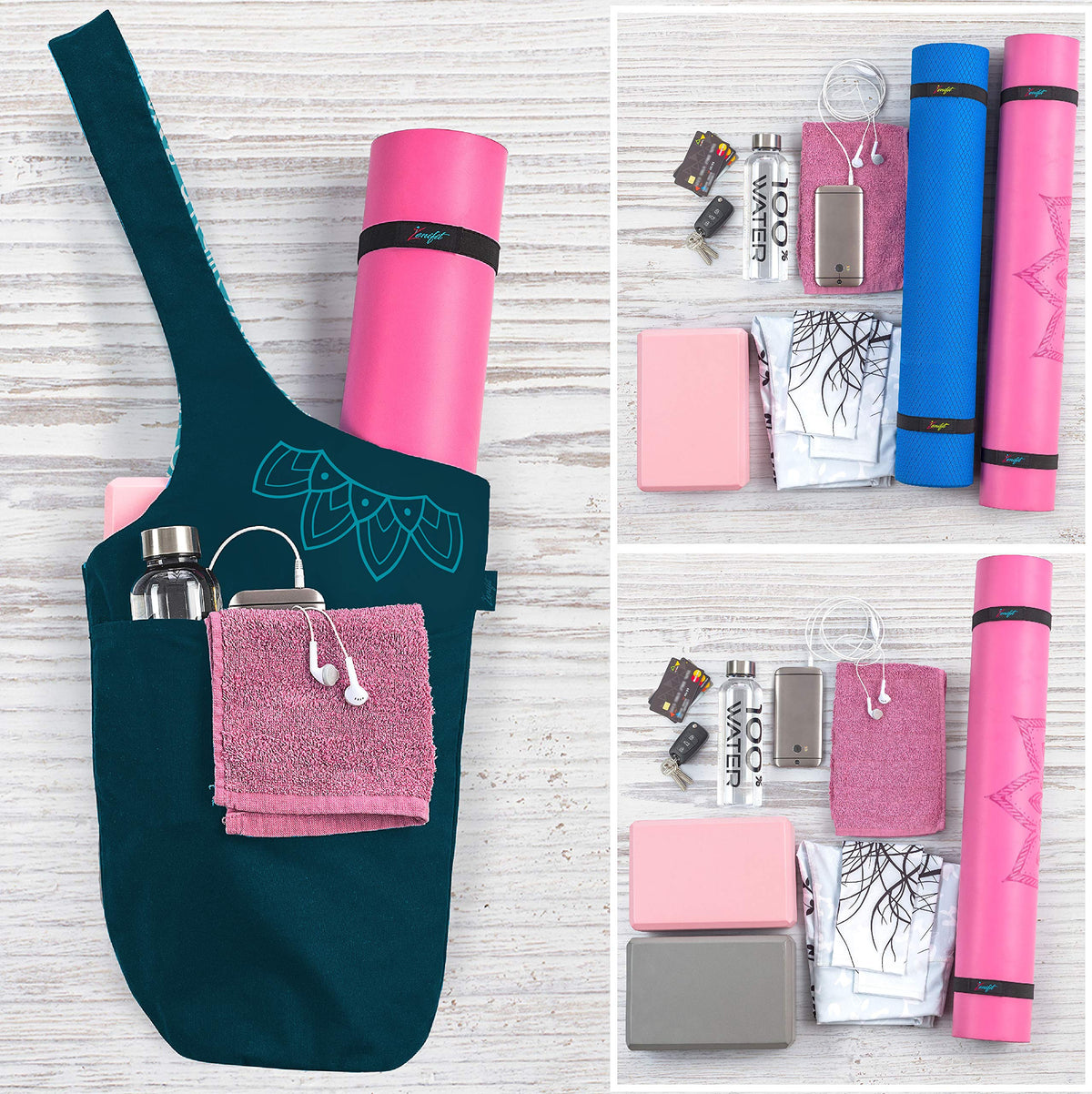Yoga Mat Bag & Carrier with Pockets for Women, Two-Tone Teal