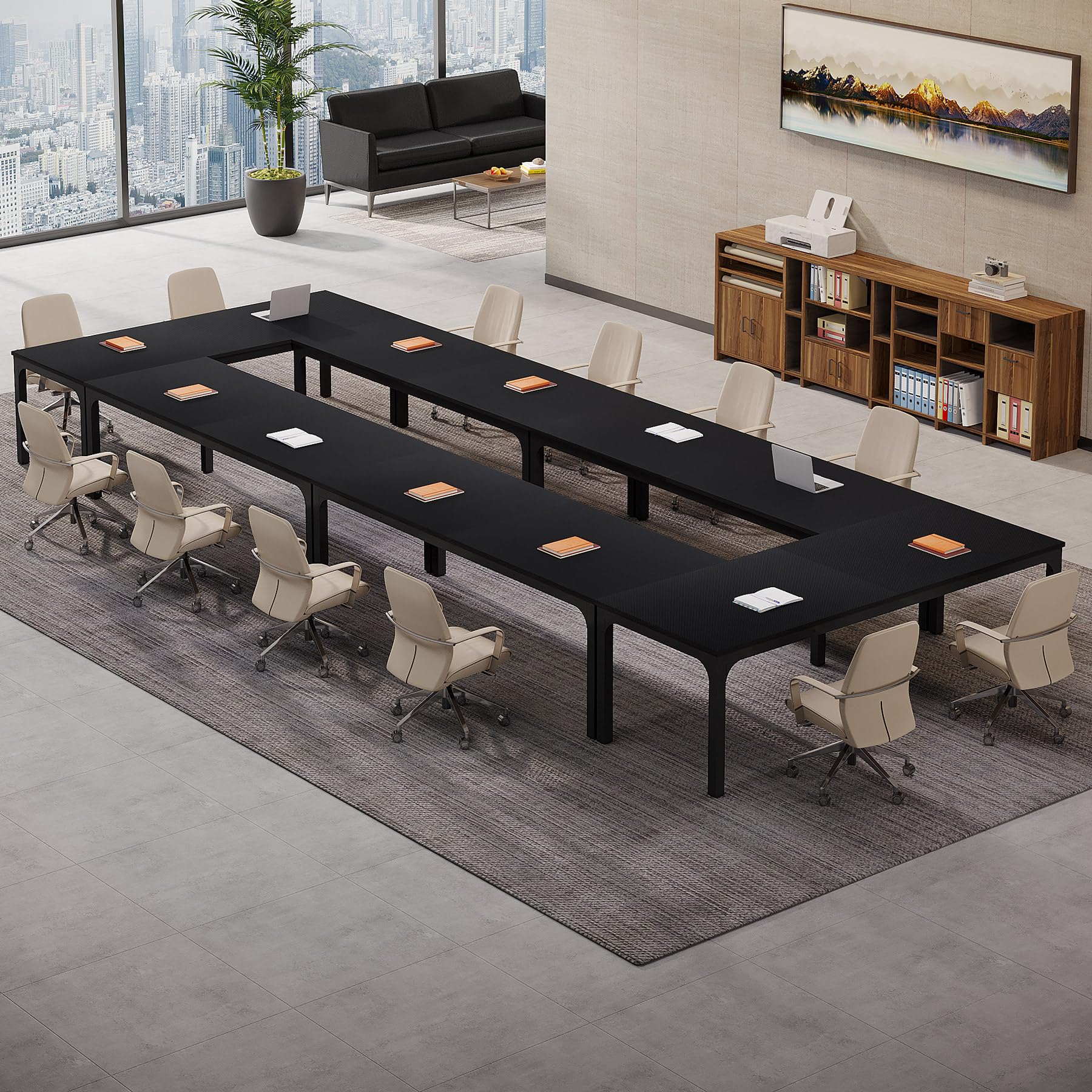 6.5 FT Conference Room Table, 78.74" W x 27.56" D Large Office Conference Table, Modern Seminar Meeting Table Desk for Boardroom, Meeting Room (6, Black)