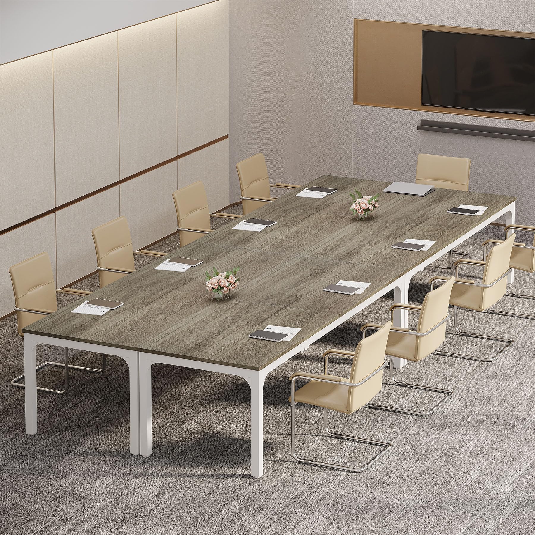 6.5 FT Conference Room Table, 78.74" W x 27.56" D Large Office Conference Table, Modern Seminar Meeting Table Desk for Boardroom, Meeting Room (2, Gray)