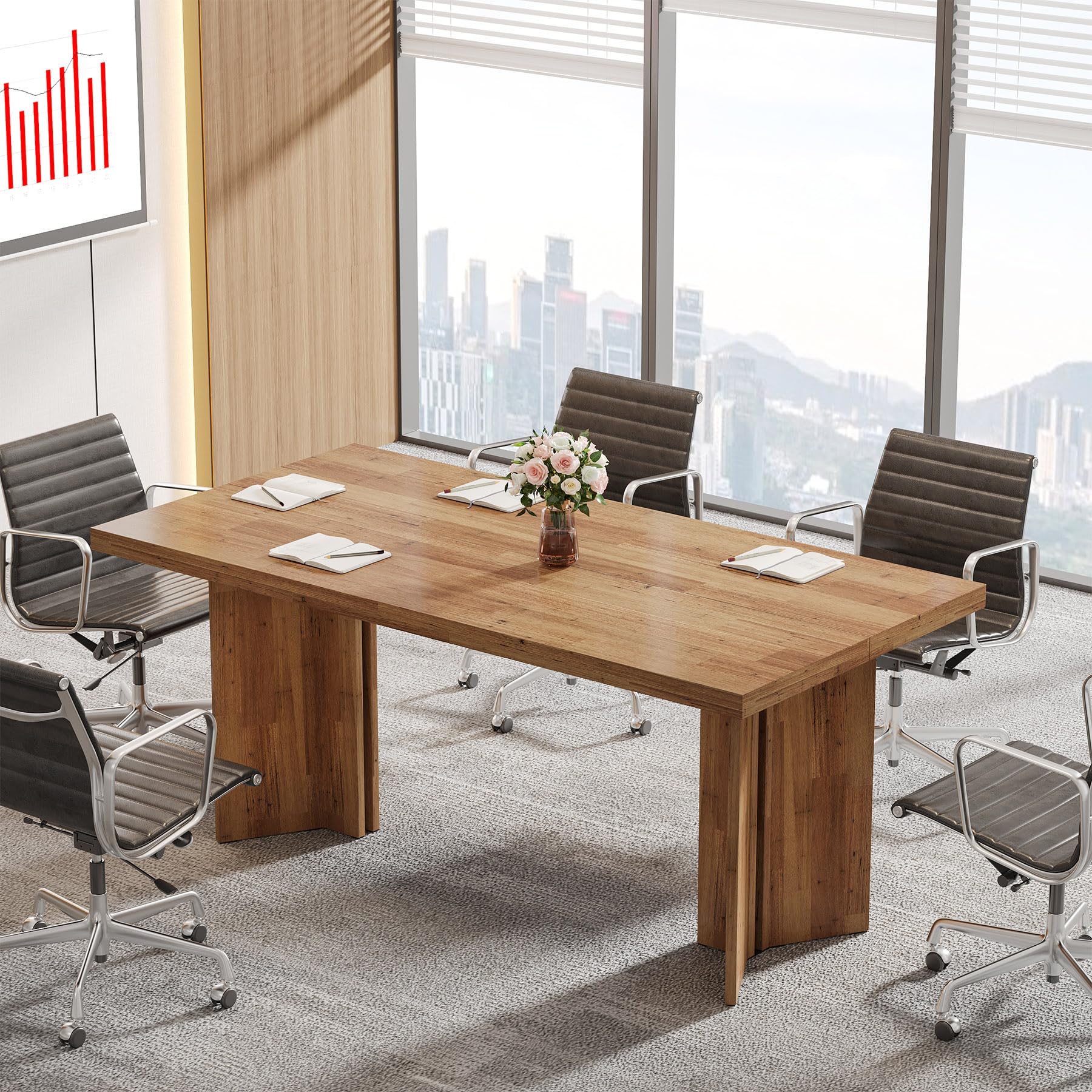 15.7FT Conference Table, Large Rectangle Meeting Seminar Table for 14-16 Person, Long Wooden Business Tables (Set of 6, Walnut)