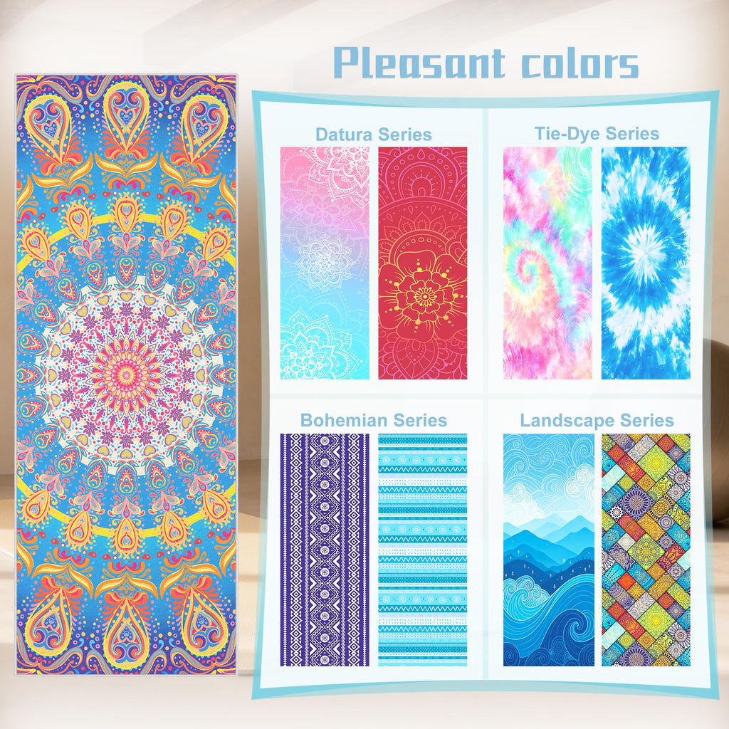 Yoga Towel,Absorbent Yoga Mat Towel for Hot Yoga Non Slip,Stylish Prints,Ideal for Workouts,Hot Yoga,Bikram,Pilates Equipment,72 x 27 in,Rainbow