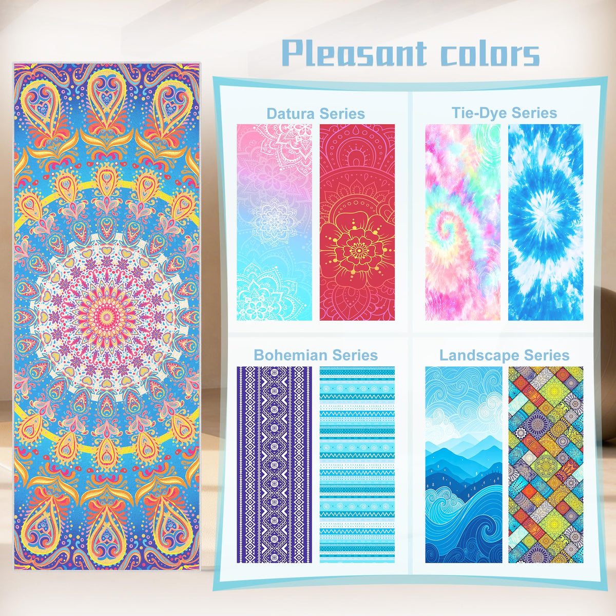 Yoga Towel,Absorbent Yoga Mat Towel for Hot Yoga Non Slip,Stylish Prints,Ideal for Workouts,Hot Yoga,Bikram,Pilates Equipment,72 x 27 in,Rainbow