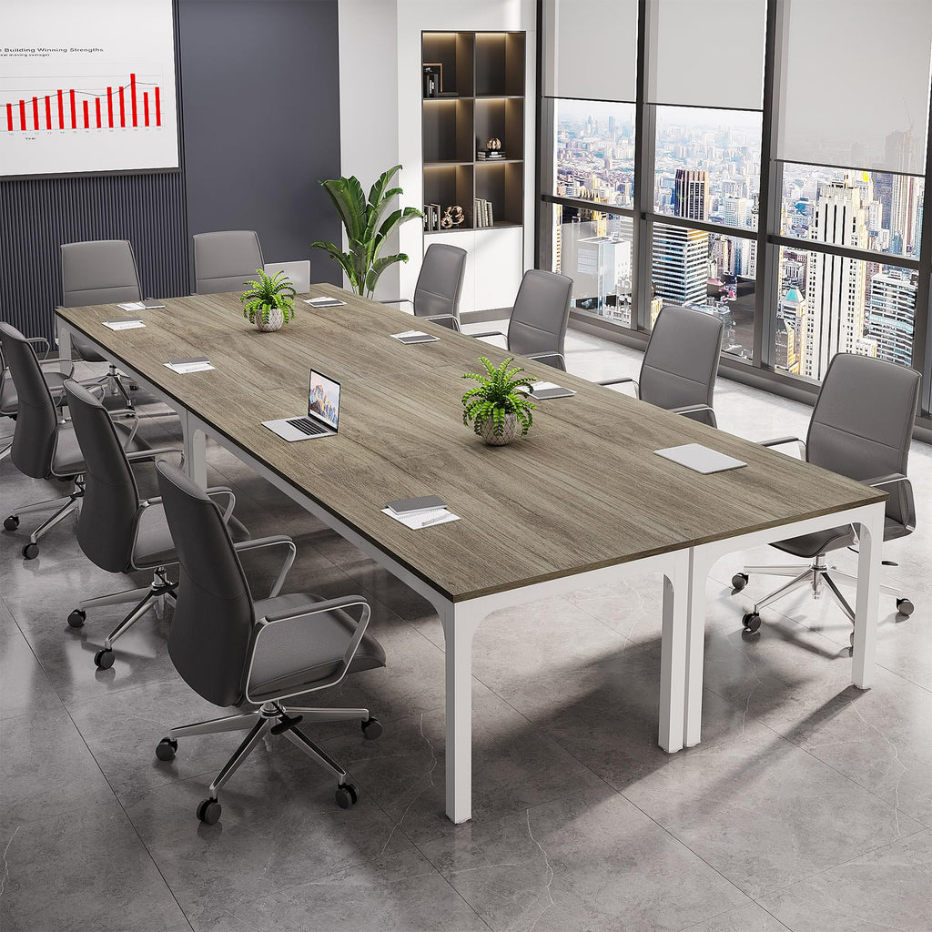 6.5 FT Conference Room Table, 78.74" W x 27.56" D Large Office Conference Table, Modern Seminar Meeting Table Desk for Boardroom, Meeting Room (4, Gray)