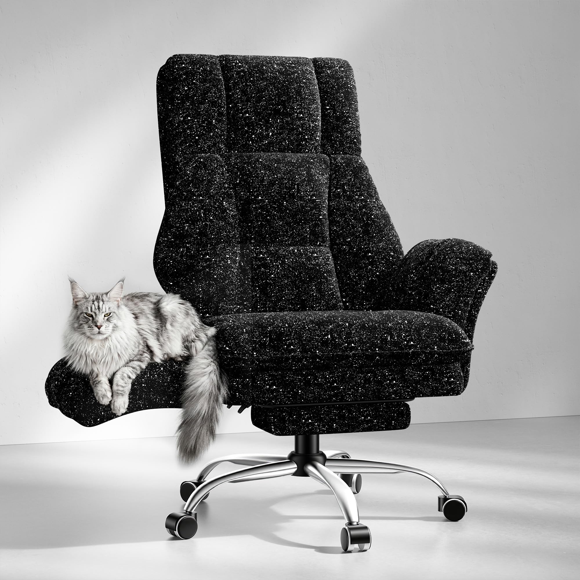 Big and Tall Office Chair, Flip Armrests for Pets & Cross Legged Sitting, Executive Ergonomic Computer Gaming Chair with Foot Rest, Gliter Fabric Wide Seat Reclining Desk Chair
