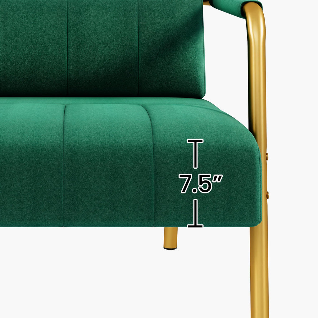 56.5" W Modern Sofa Small Sofa Luxurious Velvet Fabric Couch with Gold-Tone Metal Arms and Legs for Living Room, Office, Studio Green