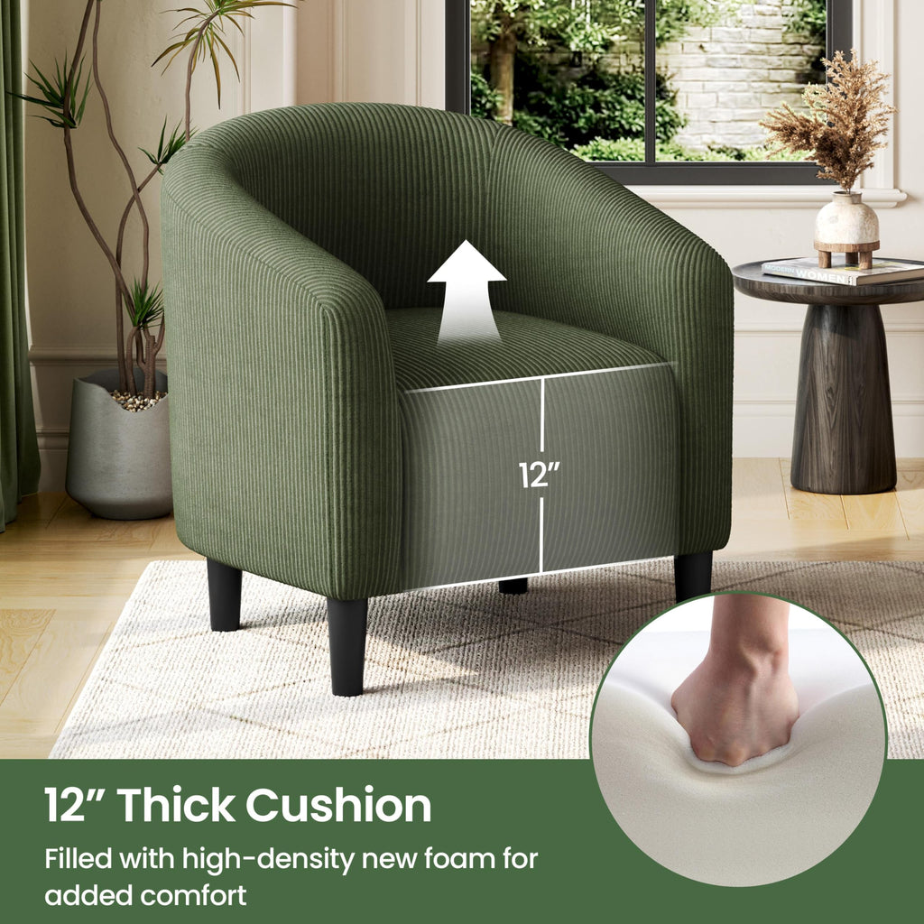 Accent Barrel Chair, Corduroy Fabric Club Chair, Furry Sherpa Elegant Armchair with Cozy Soft Padded, Suitable for Living Room Bedroom Reception Room Office, Dark Green