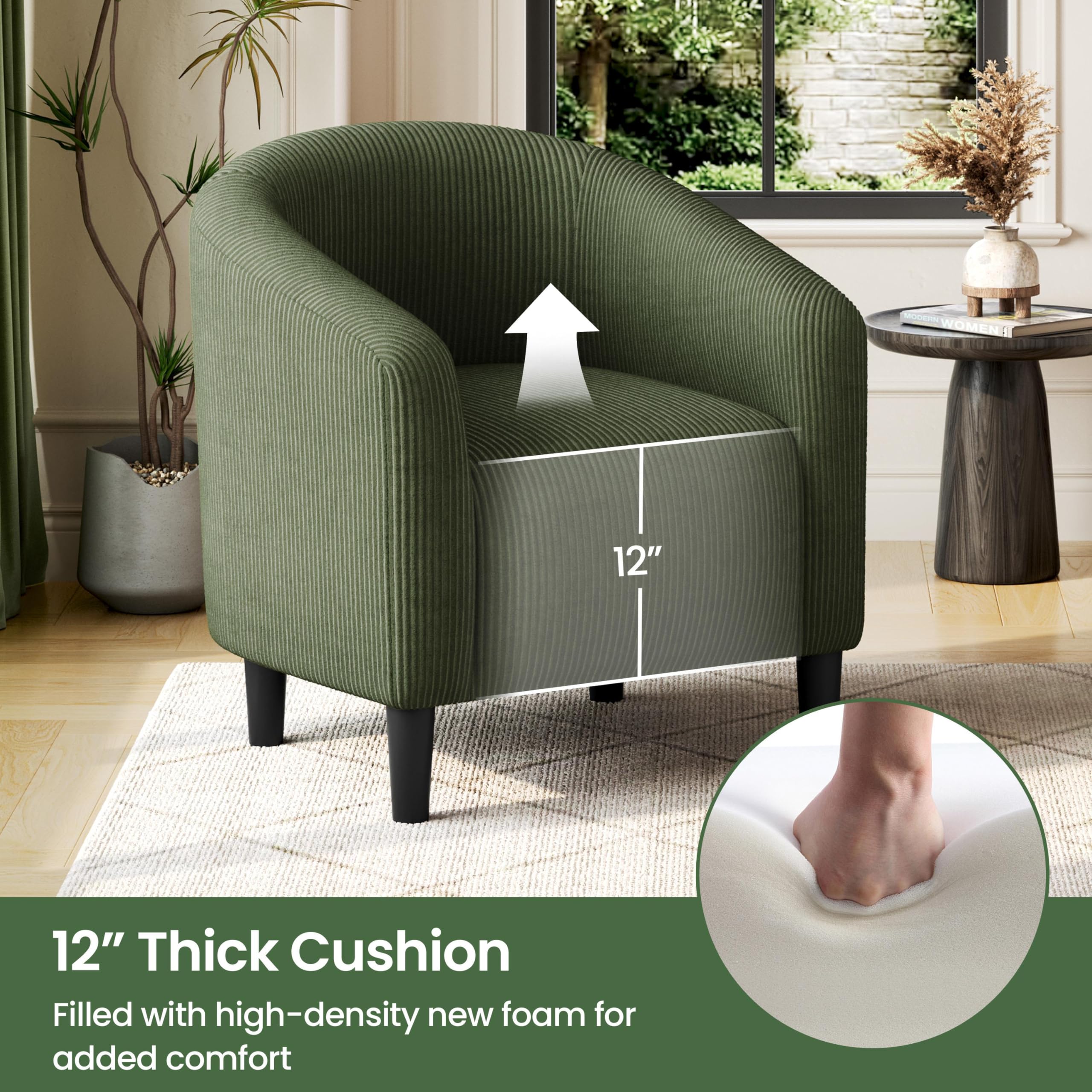 Accent Barrel Chair, Corduroy Fabric Club Chair, Furry Sherpa Elegant Armchair with Cozy Soft Padded, Suitable for Living Room Bedroom Reception Room Office, Dark Green
