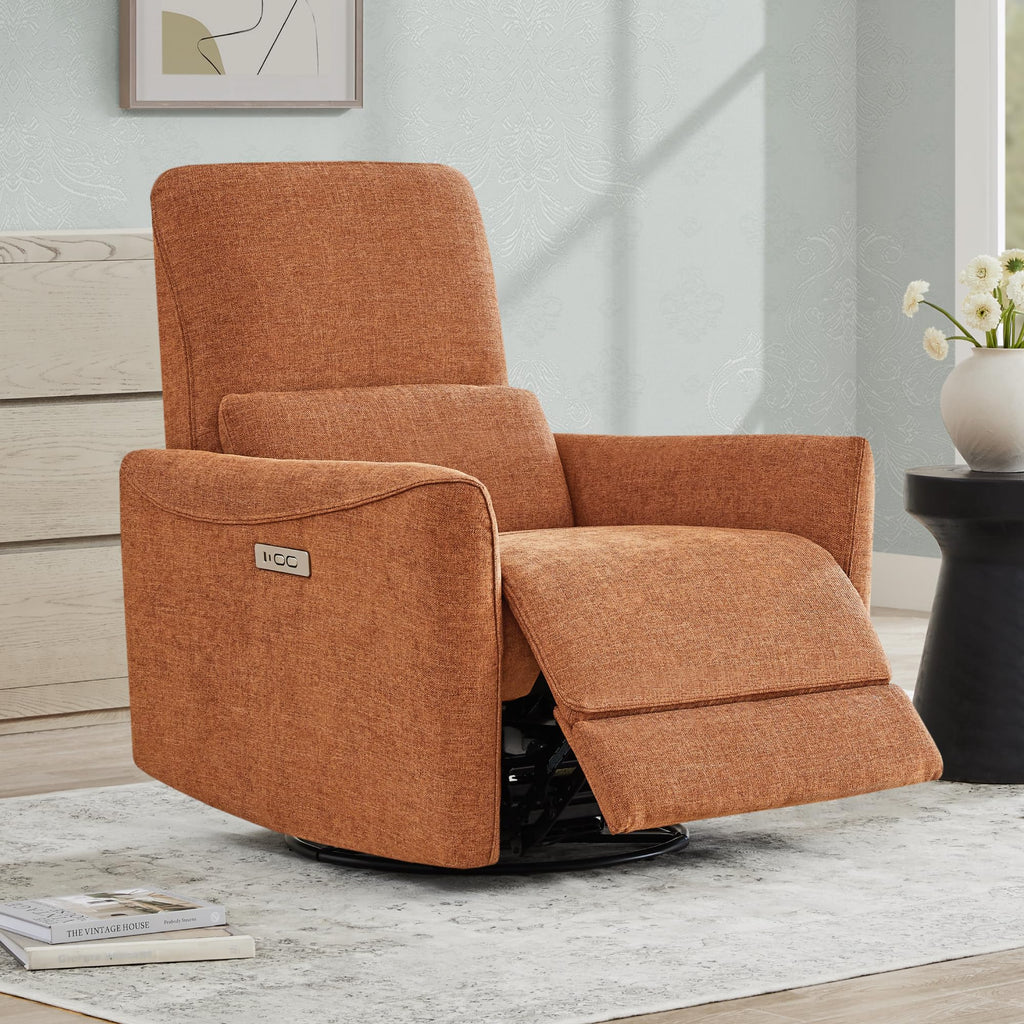 Power Recliner Chair Swivel Glider, FSC Certified Fabric Living Room Nursery Reclining Sofa Chair with Lumbar Support,Terracotta