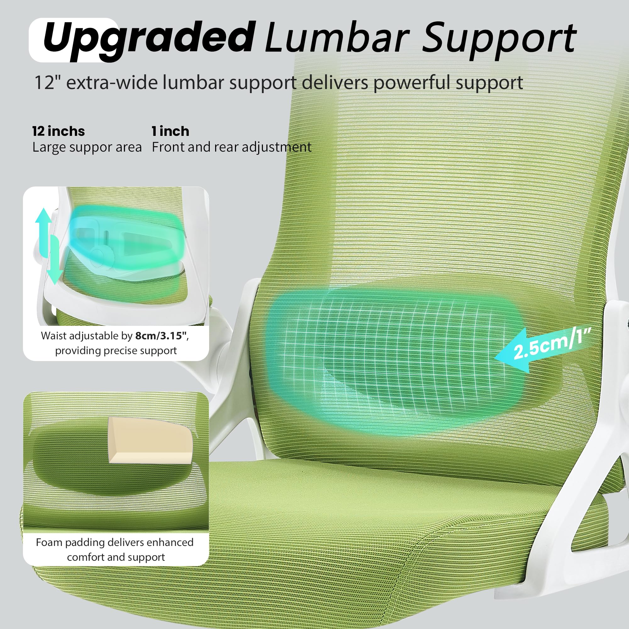 Ergonomic Office Chair, 400 LBS Desk Chair with Adjustable Lumbar Support, High Back Breathable Mesh Computer Chair Rolling Work Swivel Task Chairs, Comfy Home Office Desk Chair (Green)