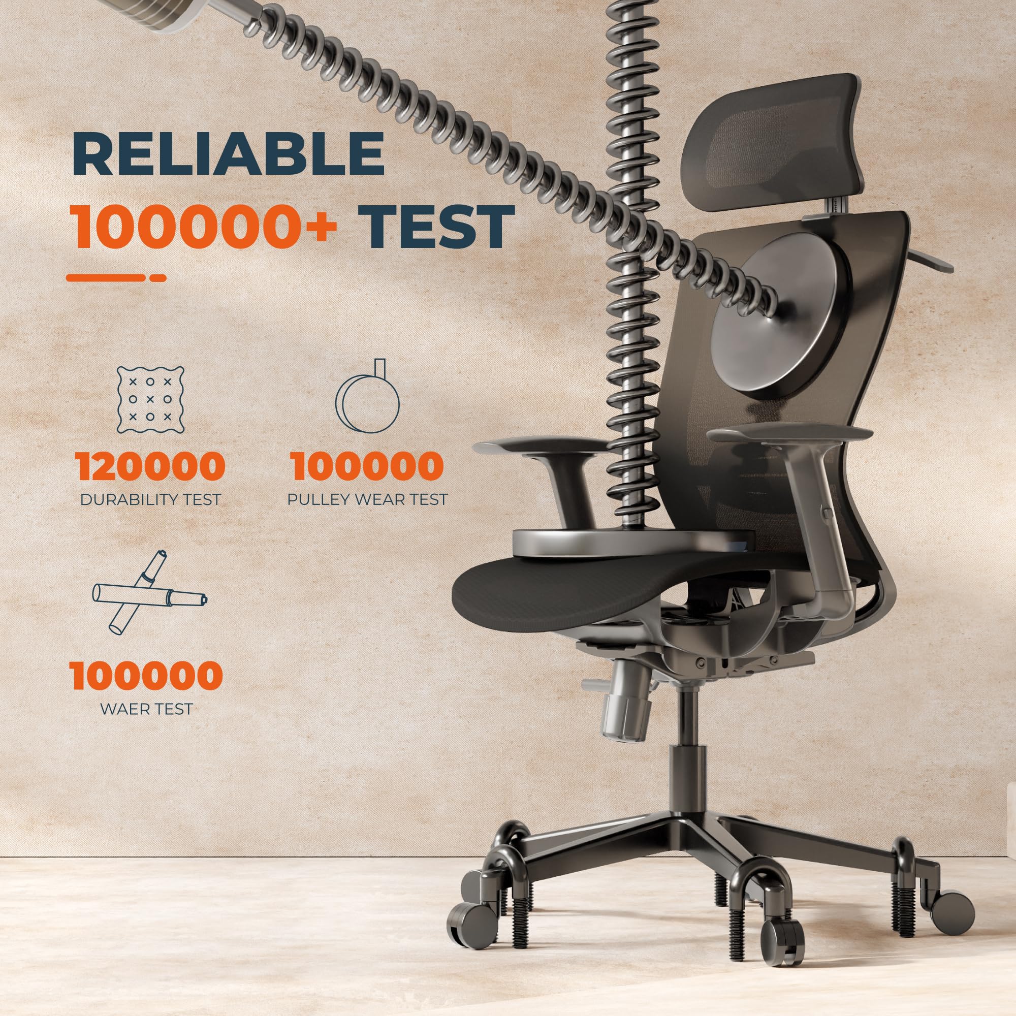 FitStand Ergonomic Office Chair Swivel Computer Chair Home Office Desk Chairs with Lumbar Support/2D Headrest/300lbs Heavy Duty/Lockable Back,Mesh Seat Cushion,ErgoChair Pro, Black