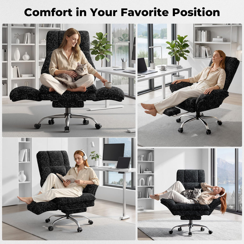 Big and Tall Office Chair, Flip Armrests for Pets & Cross Legged Sitting, Executive Ergonomic Computer Gaming Chair with Foot Rest, Gliter Fabric Wide Seat Reclining Desk Chair