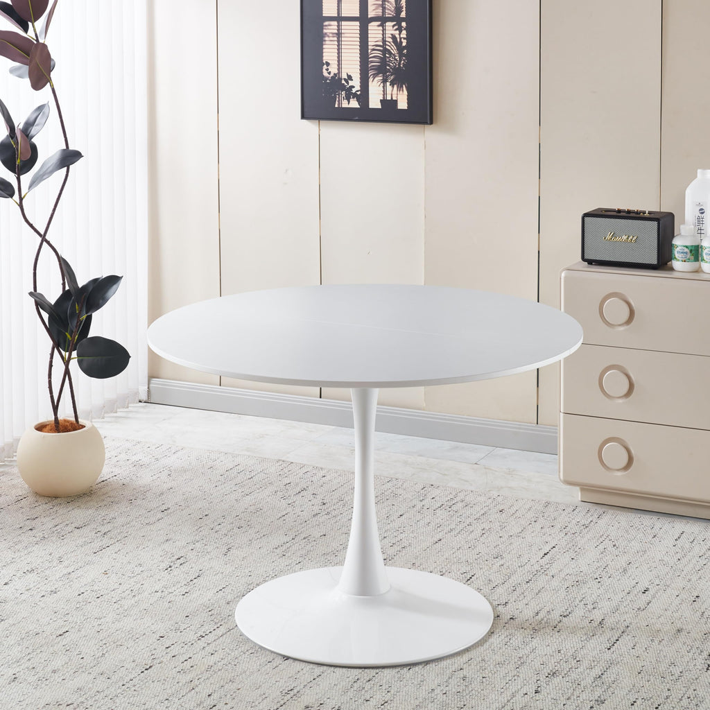 Sybrioka 42" Tulip Table for 4-6 Persons Modern Round Dining Room Table, Mid-Century Modern White Small Kitchen Table with MDF Wooden Top, Leisure Coffee Table for Living Room, Dining Room, Office