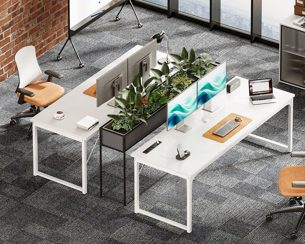 71 Inch Computer Desk with USB Ports, Large Office Desk, Long Study Student Writing Desk, White