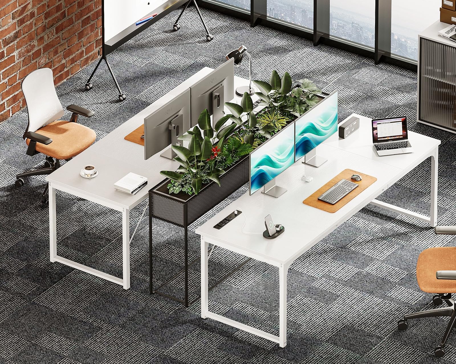 71 Inch Computer Desk with USB Ports, Large Office Desk, Long Study Student Writing Desk, White