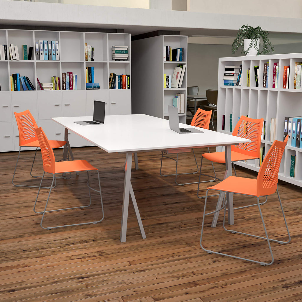 (Set of 5)Hercules Series Contoured Lobby Chairs with Air-Vent Honeycomb Backs, Ergonomic Stacking Chairs for Offices, Orange