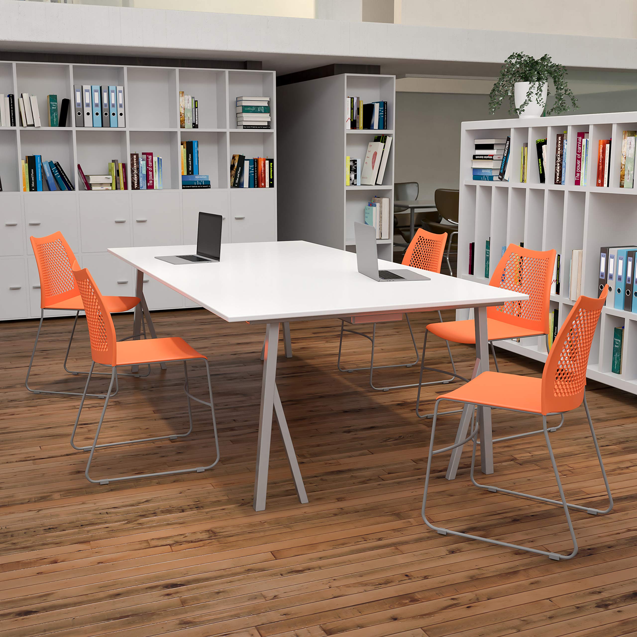 (Set of 5)Hercules Series Contoured Lobby Chairs with Air-Vent Honeycomb Backs, Ergonomic Stacking Chairs for Offices, Orange