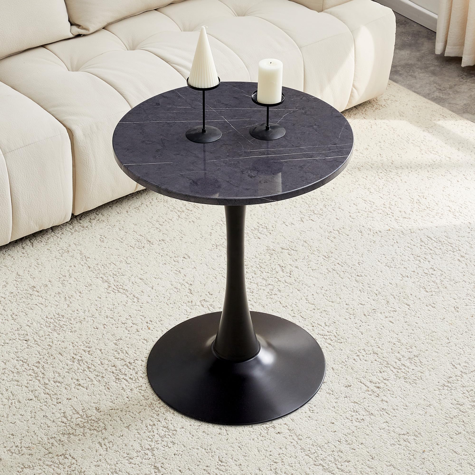 Round Dining Table, 23.6" Circle Tulip Table with Thickened Tabletop & Metal Pedestal, Mid Century Modern Bistro Table for Kitchen, Small Places, Living Room
