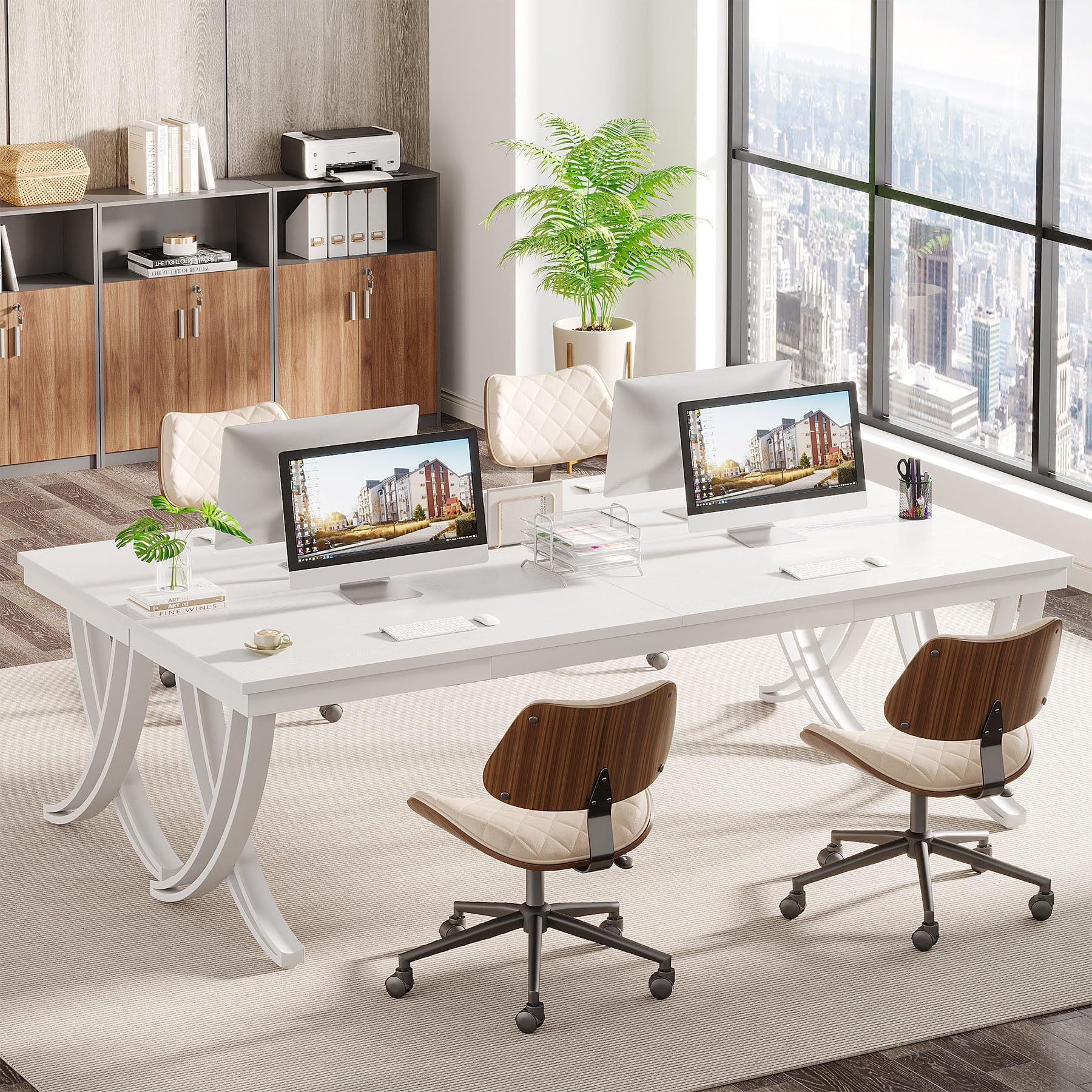 6.5FT Conference Table for 6-8 People, 78 inch Long Rectangular Seminar Table with Strong Metal Frame, Business Furniture Boardroom Desk for Office Meeting Conference Room (1PC, White)
