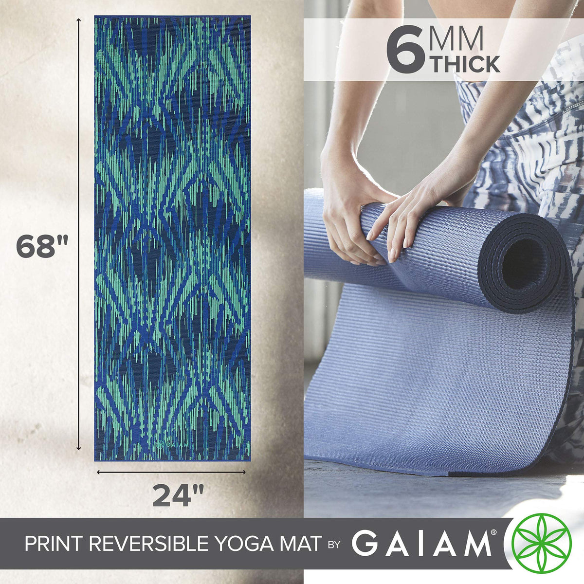 Reversible Yoga Mat, 6mm Thick Print Mat (Divine Impressions)