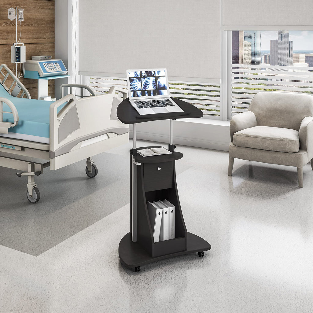 Sit-to-Stand Mobile Medical Laptop Computer Cart, Black, Adjustable Height, B005