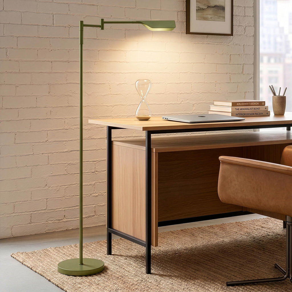 Leaf Pharmacy LED Reading Lamp, Dimmable Floor Lamp with Easy Rotation Over Chair or Desk for Living Rooms & Offices, Adjustable Standing Tall Lamp, for Sewing & Crafts - Green