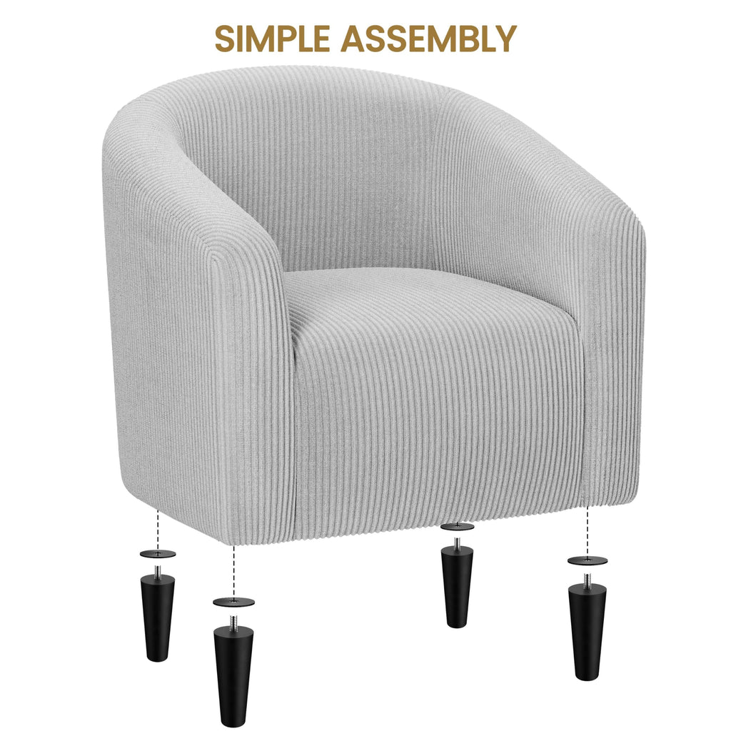 Accent Barrel Chair, Corduroy Fabric Club Chair, Furry Sherpa Elegant Armchair with Cozy Soft Padded for Living Room Bedroom Reception Room Office, Light Gray