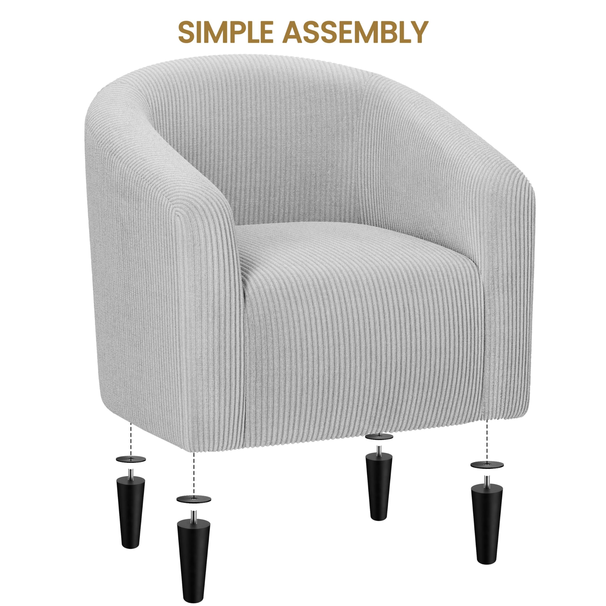 Accent Barrel Chair, Corduroy Fabric Club Chair, Furry Sherpa Elegant Armchair with Cozy Soft Padded for Living Room Bedroom Reception Room Office, Light Gray