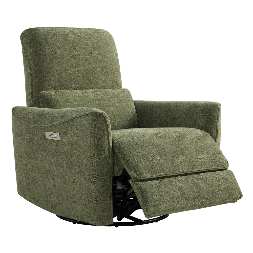 Power Recliner Chair Swivel Glider, FSC Certified Upholstered Living Room Nursery Reclining Sofa Chair with Lumbar Support, Green