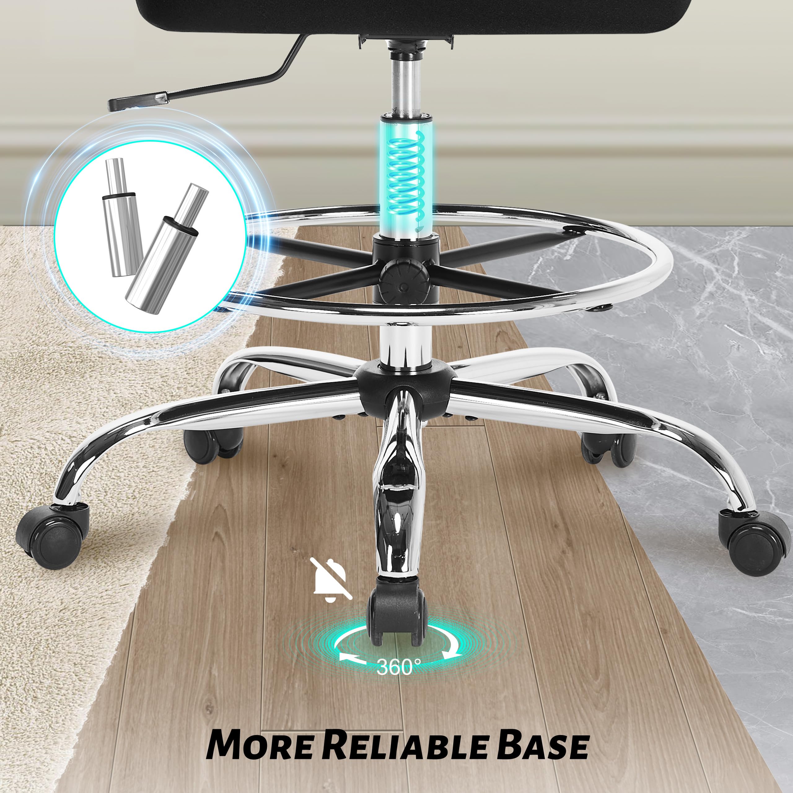 500LBS Ergonomic Drafting Chair Tall Office Chair for Counter Height or Standing Desk, Executive High Office Chairs with W-Shaped Thick Seat Cushion, Footrest Ring & Breathable Fabric, Black