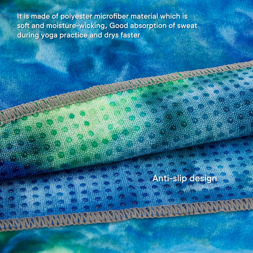Yoga Towels, Non Slip Hot Yoga Mat Towel with Grip Dots,Super-Absorbent Soft Microfiber Yoga Blanket for Pilates, Fitness and Workout 72inch x 24inch (Green+Blue)
