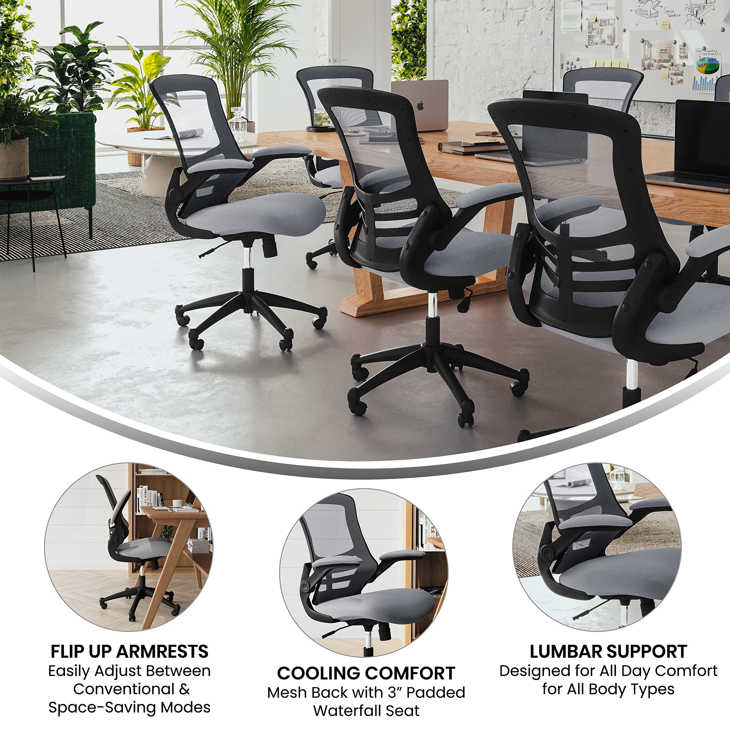 Office Chair, Ergonomic, Mid-Back, Dark Gray Mesh with Swivel