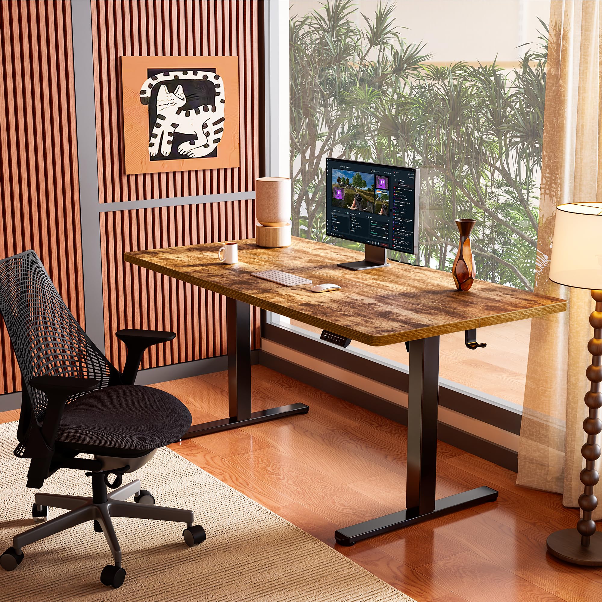 Height Adjustable Electric Standing Desk, 48 x 24 Inches Sit Stand up Desk, Memory Computer Home Office Desk, Vintage Brown
