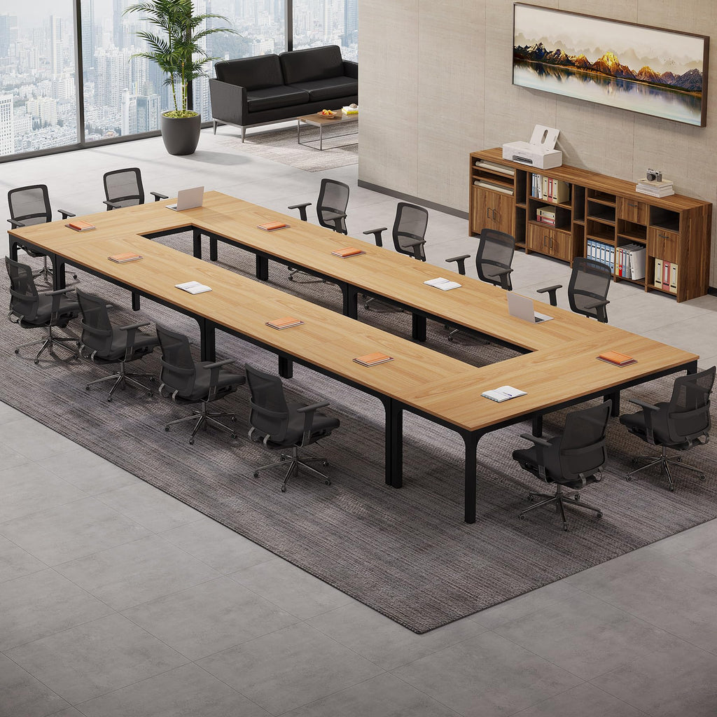 6.5 FT Conference Room Table, 78.74" W x 27.56" D Large Office Conference Table, Modern Seminar Meeting Table Desk for Boardroom, Meeting Room (6, Natural)