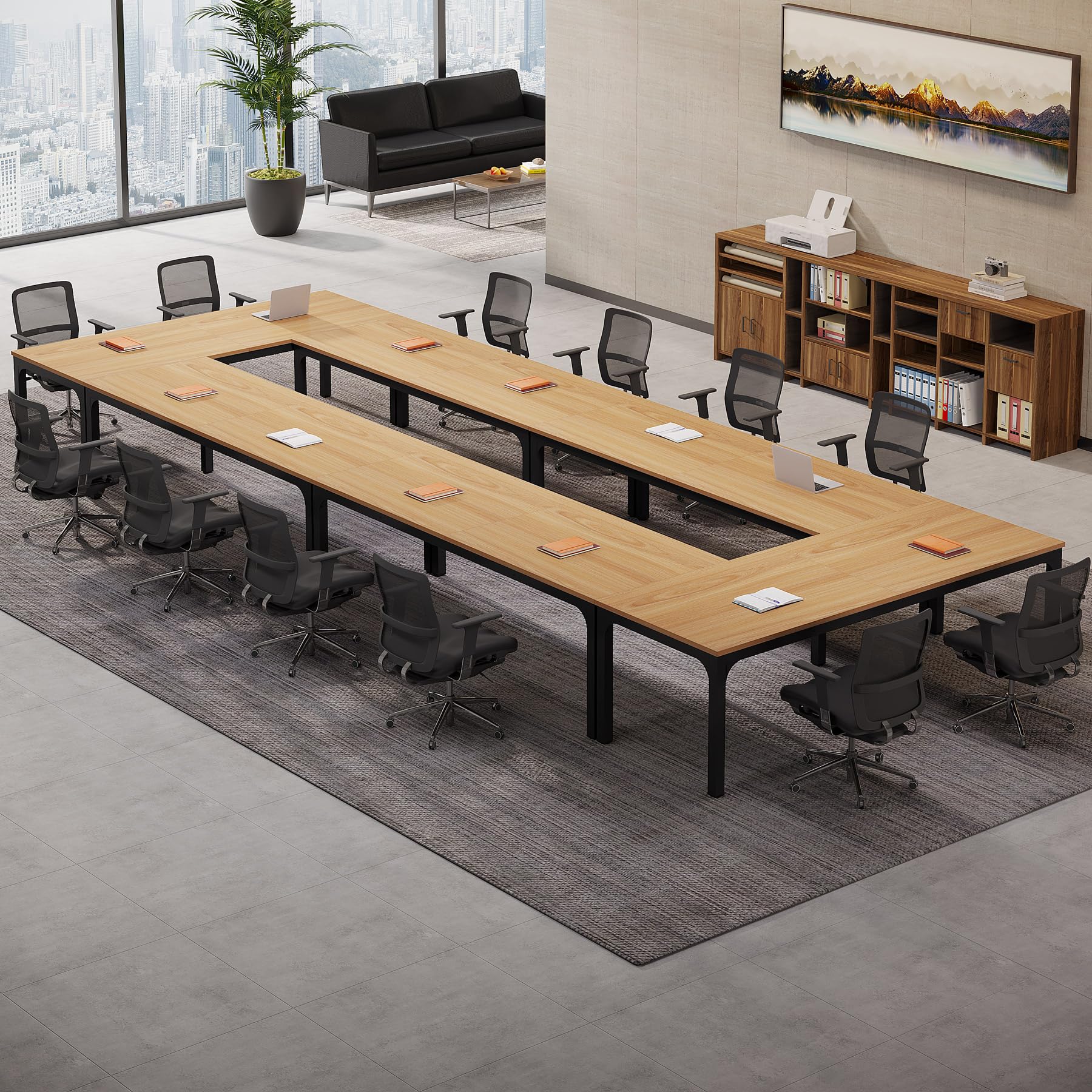 6.5 FT Conference Room Table, 78.74" W x 27.56" D Large Office Conference Table, Modern Seminar Meeting Table Desk for Boardroom, Meeting Room (6, Natural)