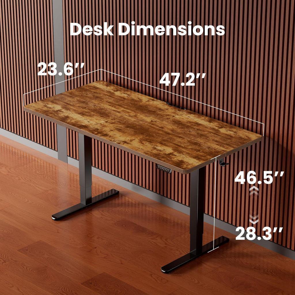 Height Adjustable Electric Standing Desk, 48 x 24 Inches Sit Stand up Desk, Memory Computer Home Office Desk, Vintage Brown