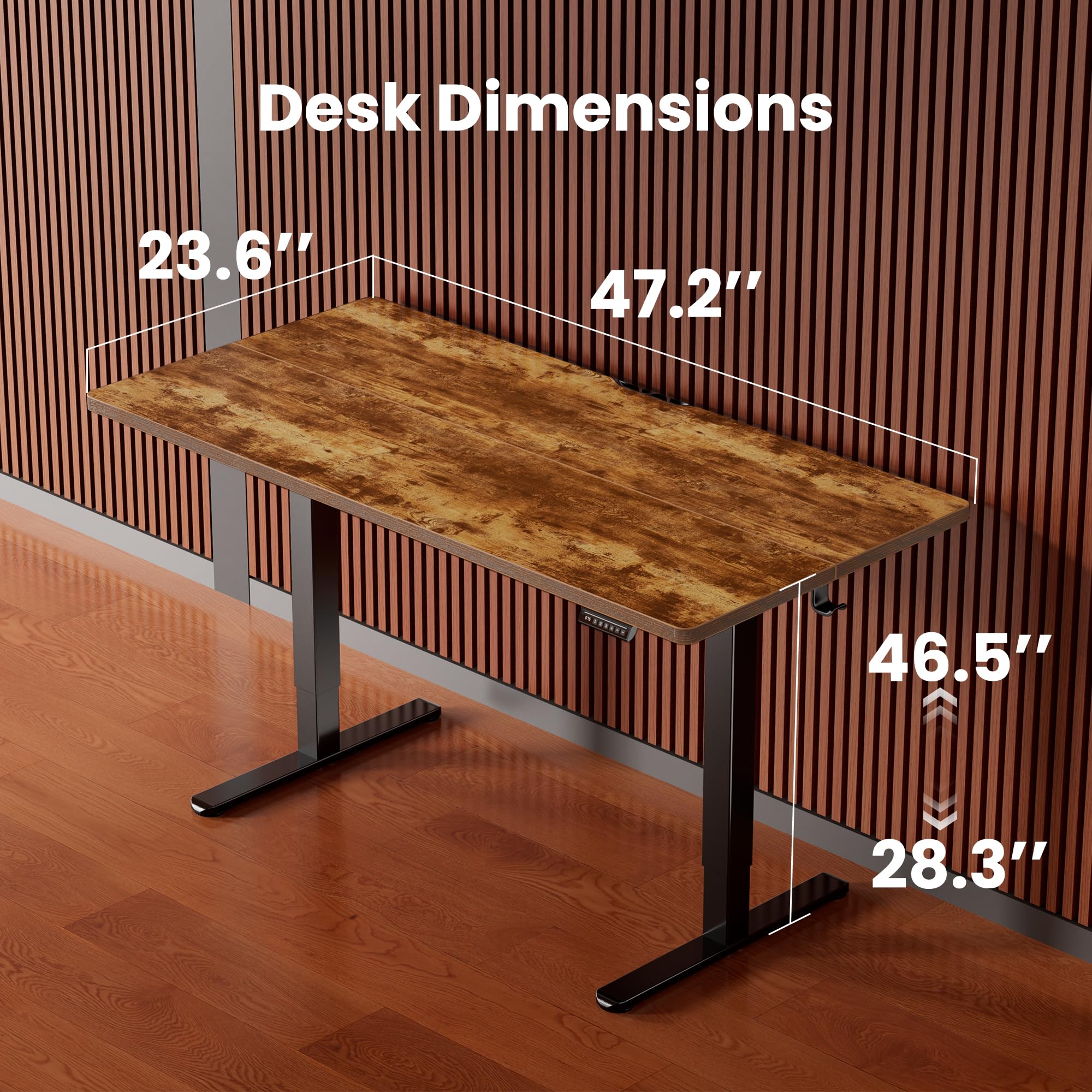 Height Adjustable Electric Standing Desk, 48 x 24 Inches Sit Stand up Desk, Memory Computer Home Office Desk, Vintage Brown
