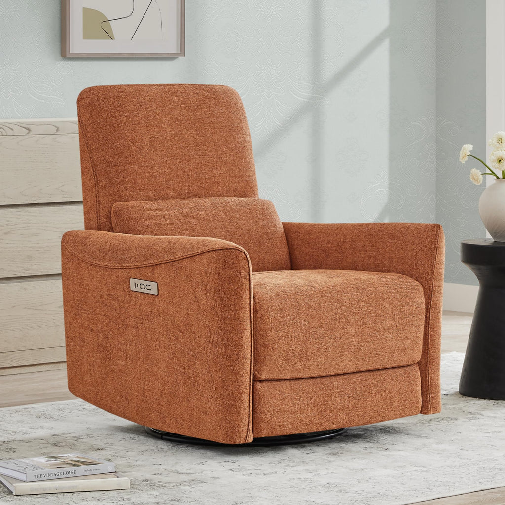 Power Recliner Chair Swivel Glider, FSC Certified Fabric Living Room Nursery Reclining Sofa Chair with Lumbar Support,Terracotta