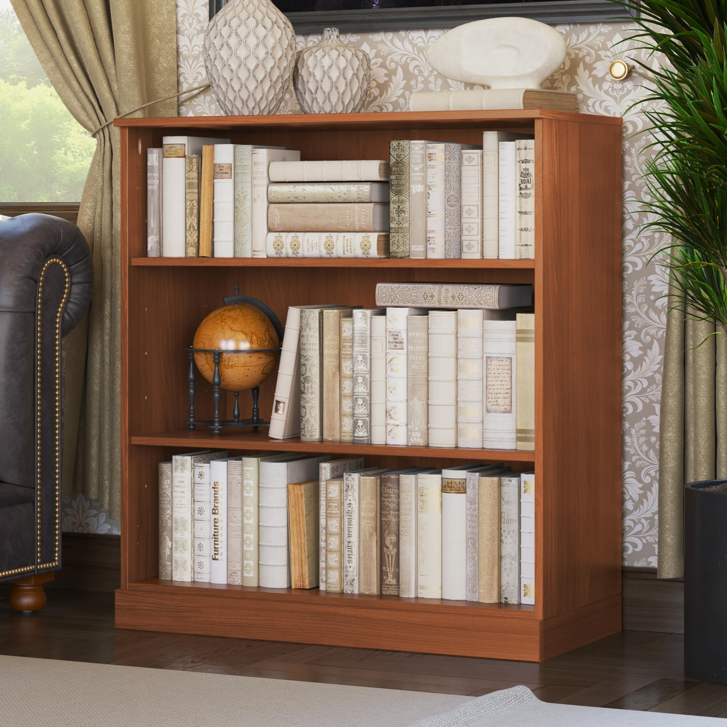 Solid Wood Bookcase - 3-Tier Floor Standing Bookshelf - 36" Short Storage Shelf, 32” W - Mocha, Display Furniture for Living Space, Renewable 100% Eco-Friendly Wood, Made in Brazil