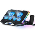 Laptop Cooling Pad RGB Notebook Cooler, Laptop Fan Stand Adjustable Height with 6 Quiet Fans and Phone Holder, Computer Chill Mat, for 15.6-17.3 Inch Laptops - Blue LED Light