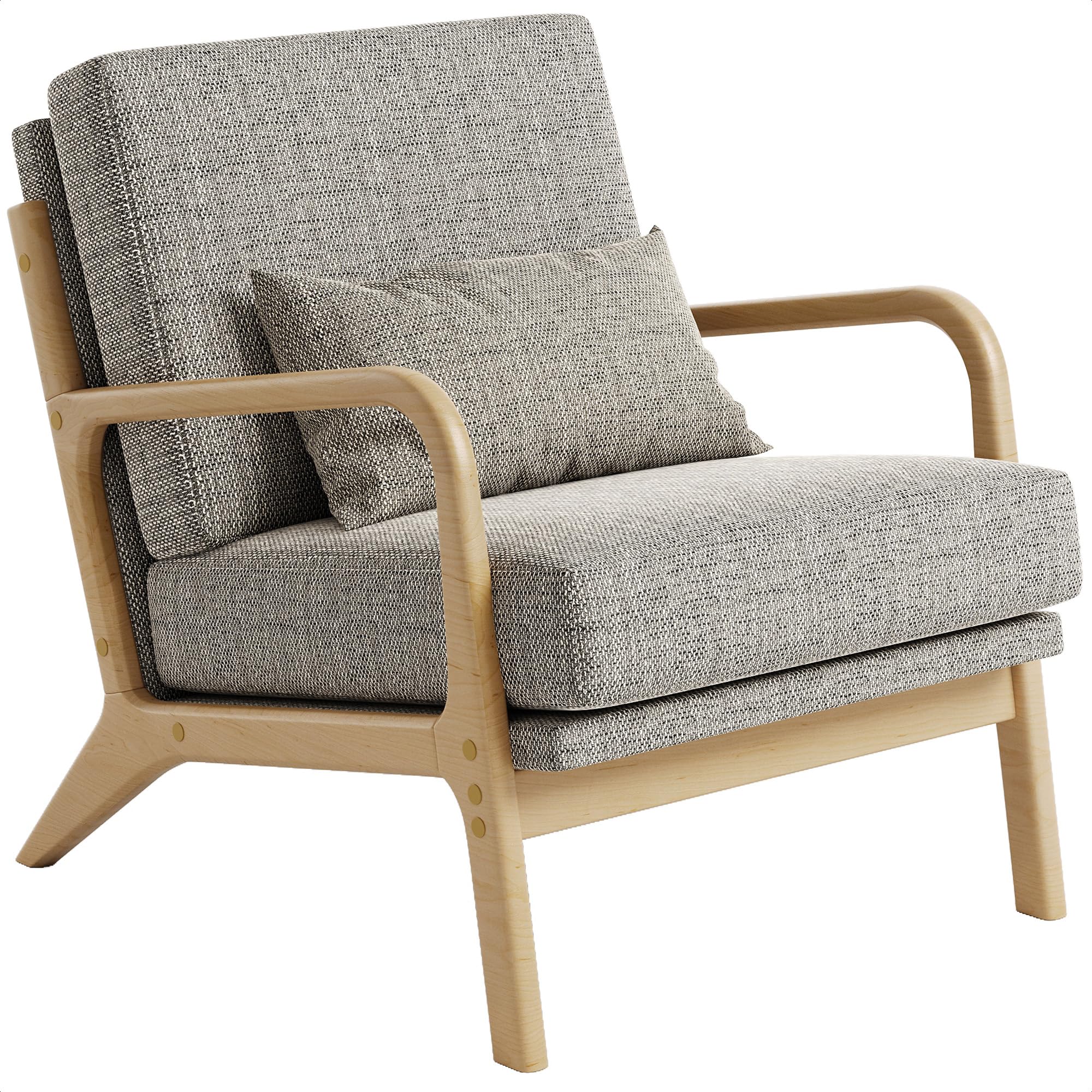 Mid-Century Modern Accent Chair, Armchair with Solid Wood Frame & Lumbar Pillow, Comfy Upholstered Lounge Chair for Office, Bedroom, Linen-Like Fabric, Dark Gray