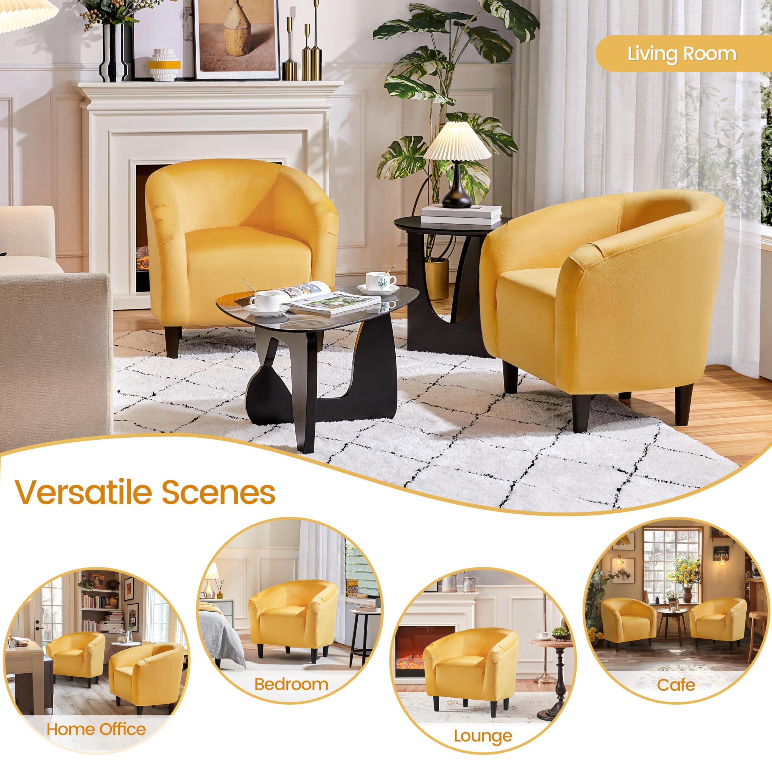 Accent Barrel Chair, Velvet Club Chair, Furry Sherpa Elegant Armchair with Cozy Soft Padded, Suitable for Living Room Bedroom Reception Room Office, Yellow