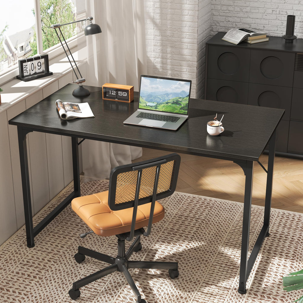 48 Inch Office & Gaming Desk with Storage, Modern Simple Design, Large Legroom, Black Metal Frame