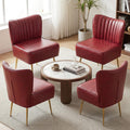 Modern Leather Accent Chairs Set of 4, Vintage Slipper Chair with Heavy Duty Iron Frame & Gold Legs, Mid Century Side Sofa Chair for Living Room Office（Wine Red）
