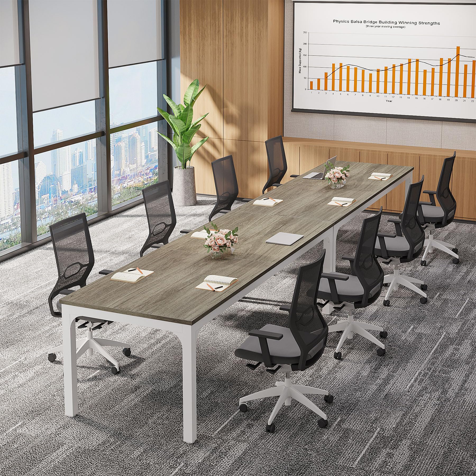 6.5 FT Conference Room Table, 78.74" W x 27.56" D Large Office Conference Table, Modern Seminar Meeting Table Desk for Boardroom, Meeting Room (1, Gray)